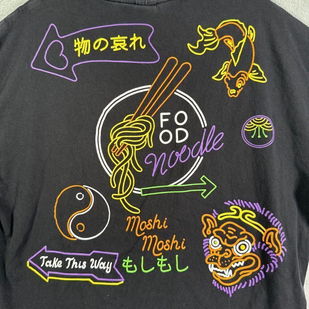 Moshi Moshi Shirt Mens Small Black Graphic Print Ramen Noodle Tiger Koi Fish - Picture 10 of 10